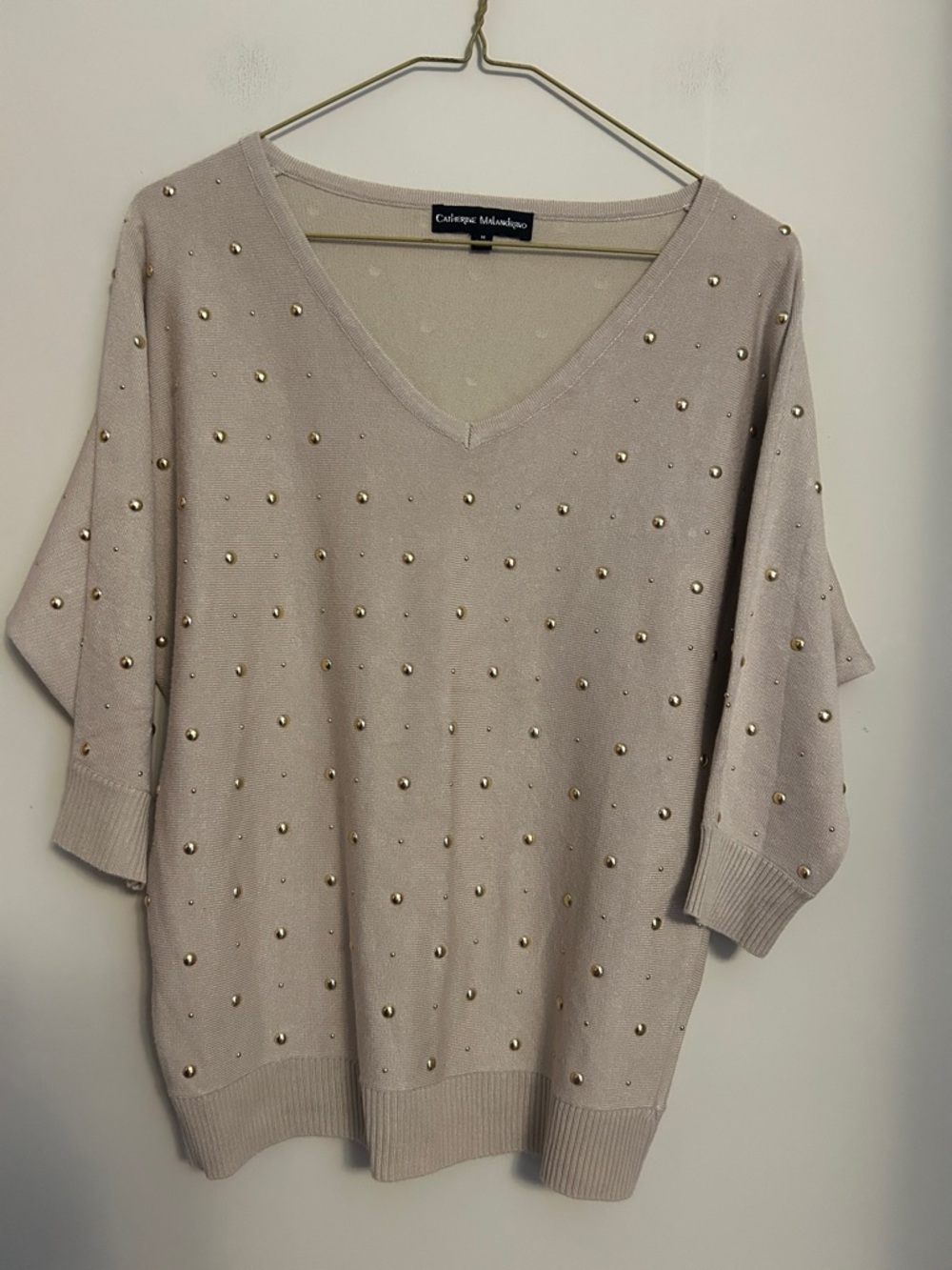 Catherine Malandrino pull over V-neck rayon/nylon stud trimmed sweater. Size M